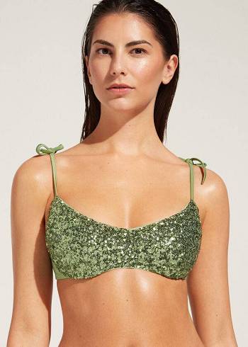 Arriba De Bikini Calzedonia Acolchado Tank-Estilo Cannes rosa Mujer Verde | CL1887KI