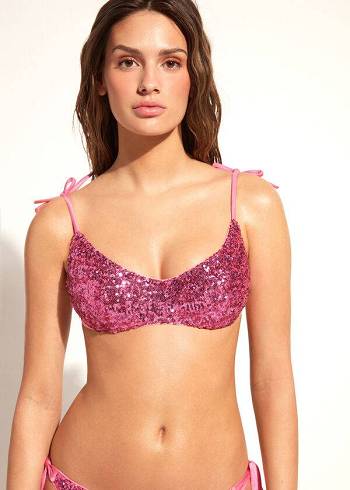 Arriba De Bikini Calzedonia Acolchado Tank-Estilo Cannes rosa Mujer Rosas | CL1889ZG