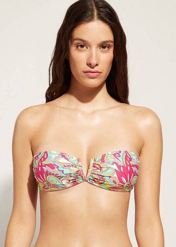 Arriba De Bikini Calzedonia Bandeau Londra Mujer Rosas | CL1696OR