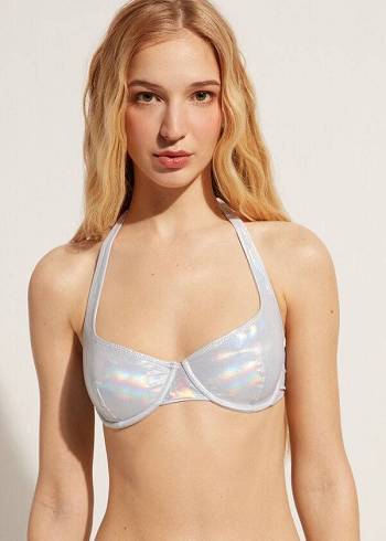 Arriba De Bikini Calzedonia Coated-Effect Balconette Daytona Mujer Plateadas | CL1699SO