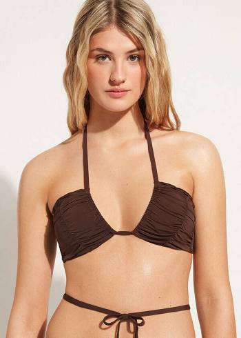 Arriba De Bikini Calzedonia Drawstring Bandeau Islamorada Mujer Cafe Marrones | CL1712NB
