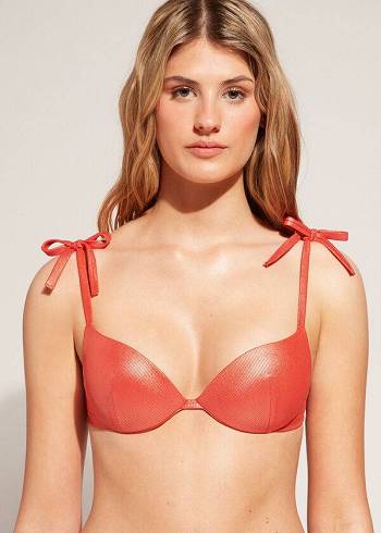 Arriba De Bikini Calzedonia Graduated Acolchado Push Up Antigua Mujer Coral Naranjas | CL1717RW