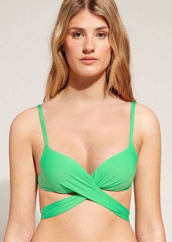 Arriba De Bikini Calzedonia Graduated Acolchado Push Up Indonesia Mujer Verde | CL1721IS