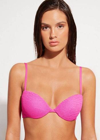 Arriba De Bikini Calzedonia Graduated Acolchado Push-Up Miami Mujer Rosas | CL1726DN