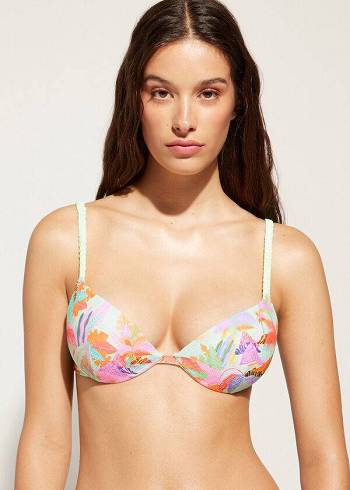 Arriba De Bikini Calzedonia Graduated Acolchado Push-Up Tahiti Mujer Verde | CL1727FM