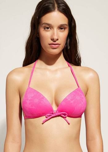 Arriba De Bikini Calzedonia Graduated Acolchado Triangle Antibes Mujer Rosas | CL1728GL