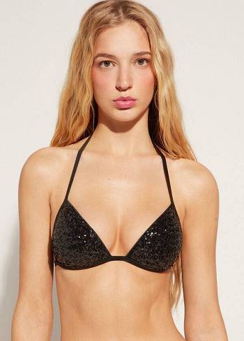 Arriba De Bikini Calzedonia Graduated Acolchado Triangle Cannes Mujer Negras | CL1733ZG