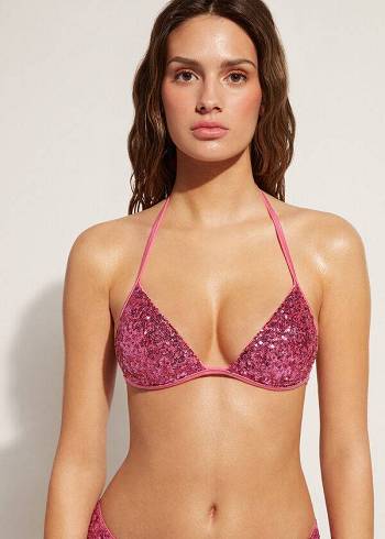 Arriba De Bikini Calzedonia Graduated Acolchado Triangle Cannes Mujer Rosas | CL1734XF