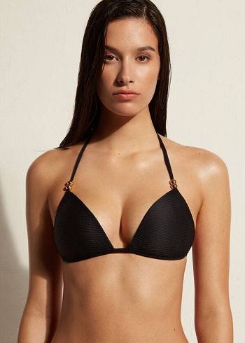 Arriba De Bikini Calzedonia Graduated Acolchado Triangle Casablanca Mujer Negras | CL1736VD