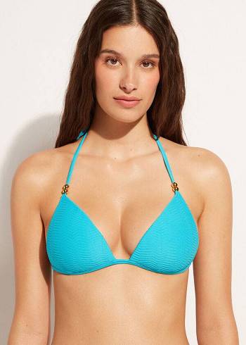 Arriba De Bikini Calzedonia Graduated Acolchado Triangle Casablanca Mujer Turquesa | CL1738NB