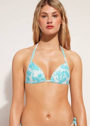 Arriba De Bikini Calzedonia Graduated Acolchado Triangle Sorrento Mujer Azules | CL1750AP
