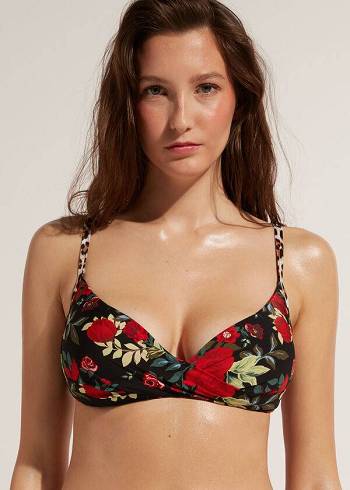 Arriba De Bikini Calzedonia Graduated Soft Acolchado Triangle Nizza Mujer Rosas Negras | CL1766QZ