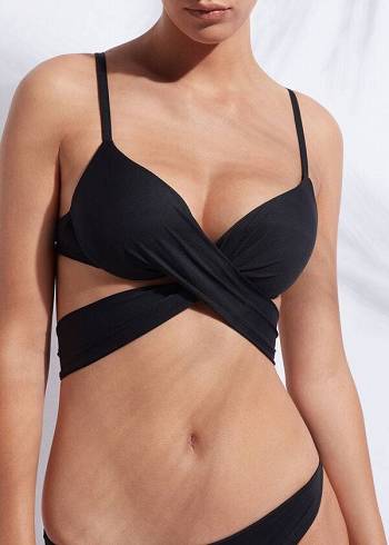 Arriba De Bikini Calzedonia Indonesia Push Up Criss-Cross Straps Mujer Negras | CL1774OR
