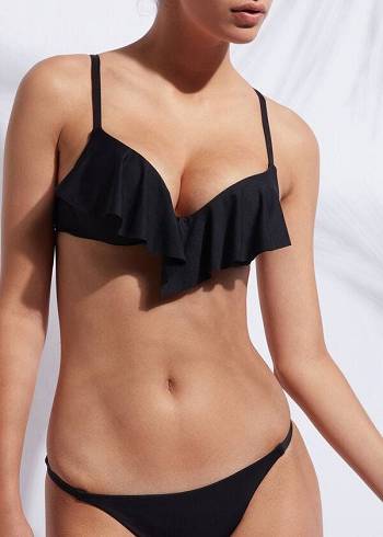 Arriba De Bikini Calzedonia Indonesia Ultra Push Up Ruffle Mujer Negras | CL1776AP