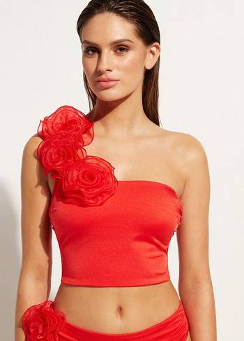Arriba De Bikini Calzedonia One-Shoulder Bandeau Bora Bora Mujer Rojas | CL1781HK