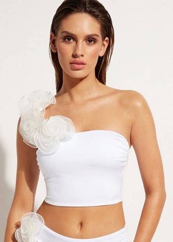 Arriba De Bikini Calzedonia One-Shoulder Bandeau Bora Bora Mujer Blancas | CL1782JJ