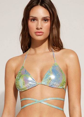 Arriba De Bikini Calzedonia Snake-Pattern Triangle String Las Palmas Mujer Verde | CL1959SO