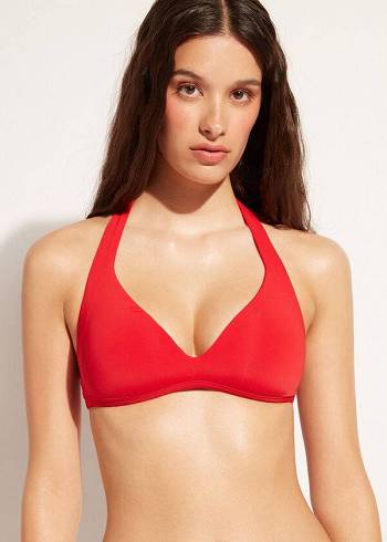 Arriba De Bikini Calzedonia Soft Acolchado Triangle Indonesia Mujer Rojas | CL1969CE