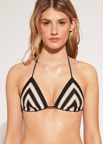 Arriba De Bikini Calzedonia Triangle String Mumbai Mujer Negras Beige | CL2053WY