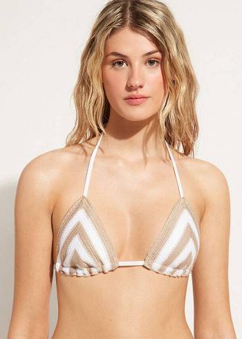 Arriba De Bikini Calzedonia Triangle String Mumbai Mujer Blancas Beige | CL2054EX