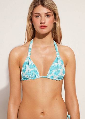 Arriba De Bikini Calzedonia Triangle String Sorrento Mujer Azules | CL2059IS