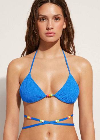 Arriba De Bikini Calzedonia Triangle String Tie San Diego Mujer Azules | CL2063SO