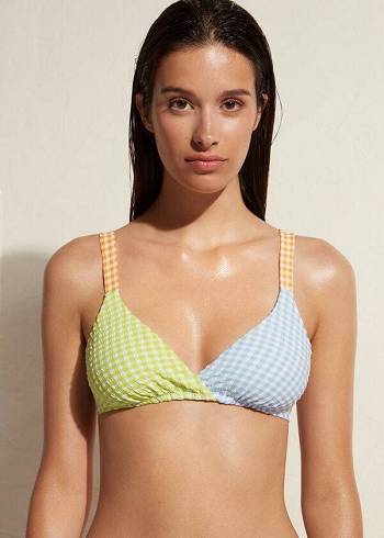 Arriba De Bikini Calzedonia Triangle Valencia Mujer Verde Azules | CL2066GL