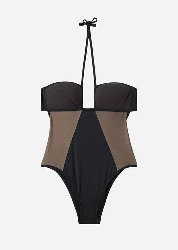 Bañadores Calzedonia One Piece Tulle Insert Tokyo Mujer Negras | CL2171HK