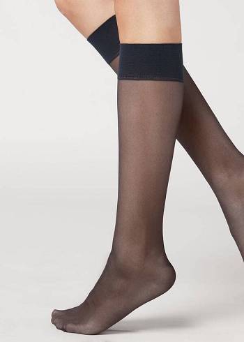 Calcetines Calzedonia 20 Denier Comodidad Cuff Knee-Highs Long Mujer Azules | CL2224JJ