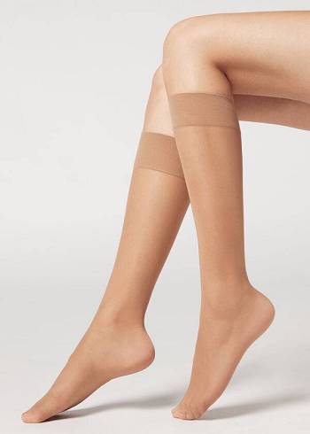 Calcetines Calzedonia 20 Denier Comodidad Cuff Knee-Highs Long Mujer Marrones | CL2227ZG
