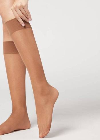 Calcetines Calzedonia 20 Denier Comodidad Cuff Knee-Highs Sheer Mujer Cafe | CL2299FM
