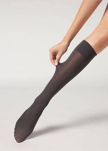 Calcetines Calzedonia 30 Denier Semi Opaque Microfiber Knee-Highs Long Mujer Gris | CL2234QZ