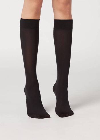 Calcetines Calzedonia 30 Denier Semi Opaque Microfiber Knee-Highs Long Mujer Negras | CL2235WY