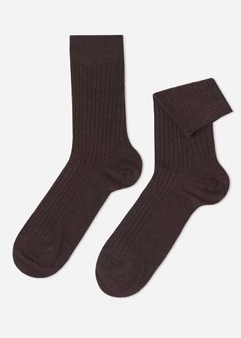 Calcetines Calzedonia Acanalado Cashmere Corta Crew Hombre Cafe | CL2847TV