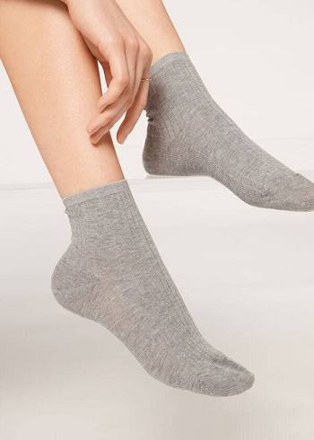 Calcetines Calzedonia Acanalado Corta Mujer Gris | CL2477TV