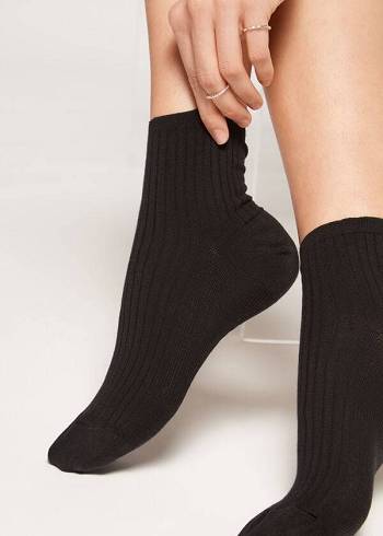 Calcetines Calzedonia Acanalado Corta Mujer Negras | CL2480WY
