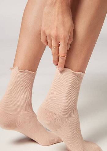 Calcetines Calzedonia Acanalado Corta Mujer Kaki | CL2485VD