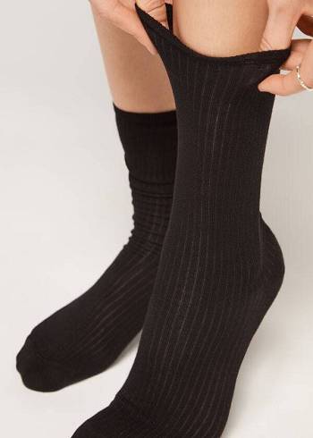 Calcetines Calzedonia Acanalado Corta Mujer Negras | CL2486CE