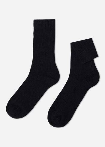 Calcetines Calzedonia Acanalado Crew with Lana and Cashmere Hombre Azules | CL2818UT