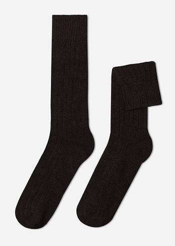 Calcetines Calzedonia Acanalado Crew with Lana and Cashmere Hombre Marrones | CL2819YU