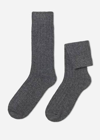 Calcetines Calzedonia Acanalado Crew with Lana and Cashmere Hombre Gris | CL2820TV