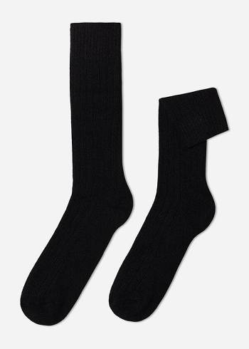 Calcetines Calzedonia Acanalado Crew with Lana and Cashmere Hombre Negras | CL2821RW