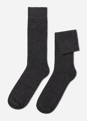 Calcetines Calzedonia Acanalado Crew with Lana and Cashmere Hombre Gris | CL2838FM