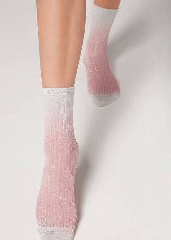 Calcetines Calzedonia Acanalado Faded Corta with Glitter Mujer Rosas | CL2474IS