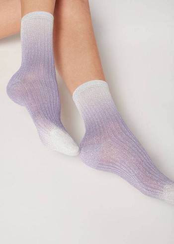 Calcetines Calzedonia Acanalado Faded Corta with Glitter Mujer Moradas | CL2475UT