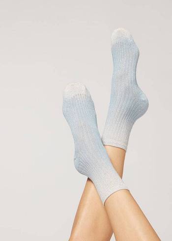 Calcetines Calzedonia Acanalado Faded Corta with Glitter Mujer Azules | CL2476YU