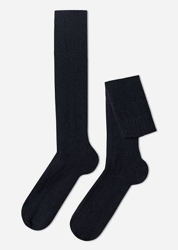 Calcetines Calzedonia Acanalado Lana and Cashmere Long Hombre Azules | CL2777RW