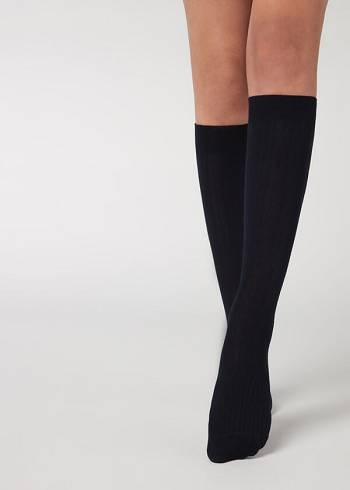 Calcetines Calzedonia Acanalado Long with Cashmere Mujer Azules | CL2253ZG