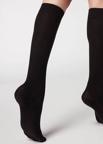 Calcetines Calzedonia Acanalado Long with Cashmere Mujer Negras | CL2254XF