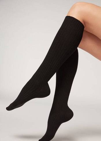Calcetines Calzedonia Acanalado Long with Lana and Cashmere Mujer Negras | CL2256VD
